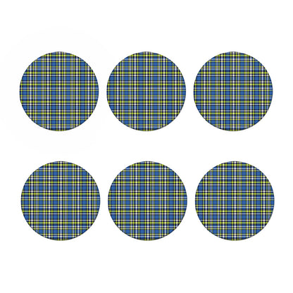 Blue Green And White Plaid Pattern Print Coaster Set