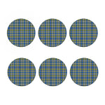 Blue Green And White Plaid Pattern Print Coaster Set
