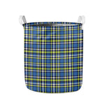 Blue Green And White Plaid Pattern Print Collapsible Laundry Basket