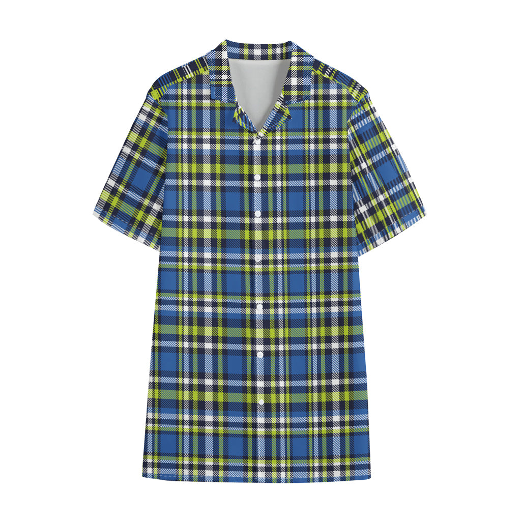 Blue Green And White Plaid Pattern Print Cotton Hawaiian Shirt