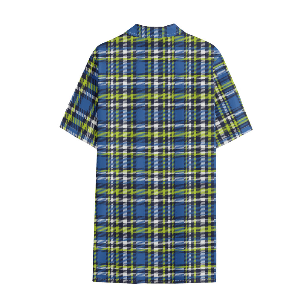 Blue Green And White Plaid Pattern Print Cotton Hawaiian Shirt