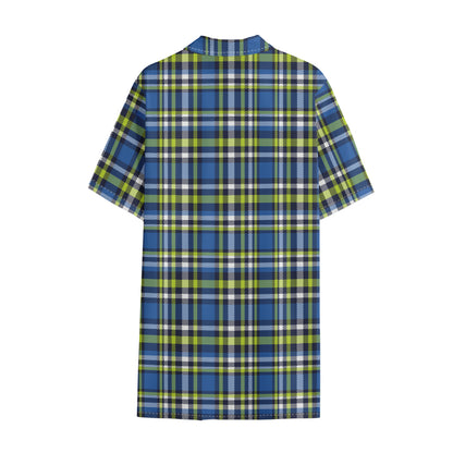 Blue Green And White Plaid Pattern Print Cotton Hawaiian Shirt