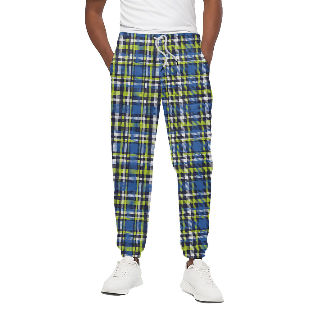 Blue Green And White Plaid Pattern Print Cotton Pants
