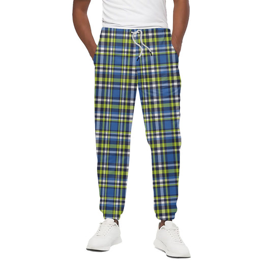 Blue Green And White Plaid Pattern Print Cotton Pants