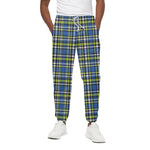 Blue Green And White Plaid Pattern Print Cotton Pants