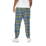 Blue Green And White Plaid Pattern Print Cotton Pants