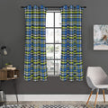 Blue Green And White Plaid Pattern Print Grommet Curtain Panels