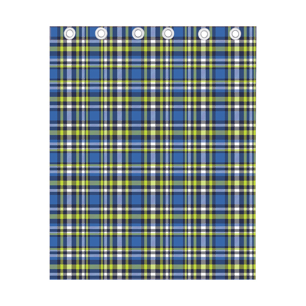 Blue Green And White Plaid Pattern Print Curtain