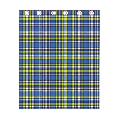 Blue Green And White Plaid Pattern Print Curtain