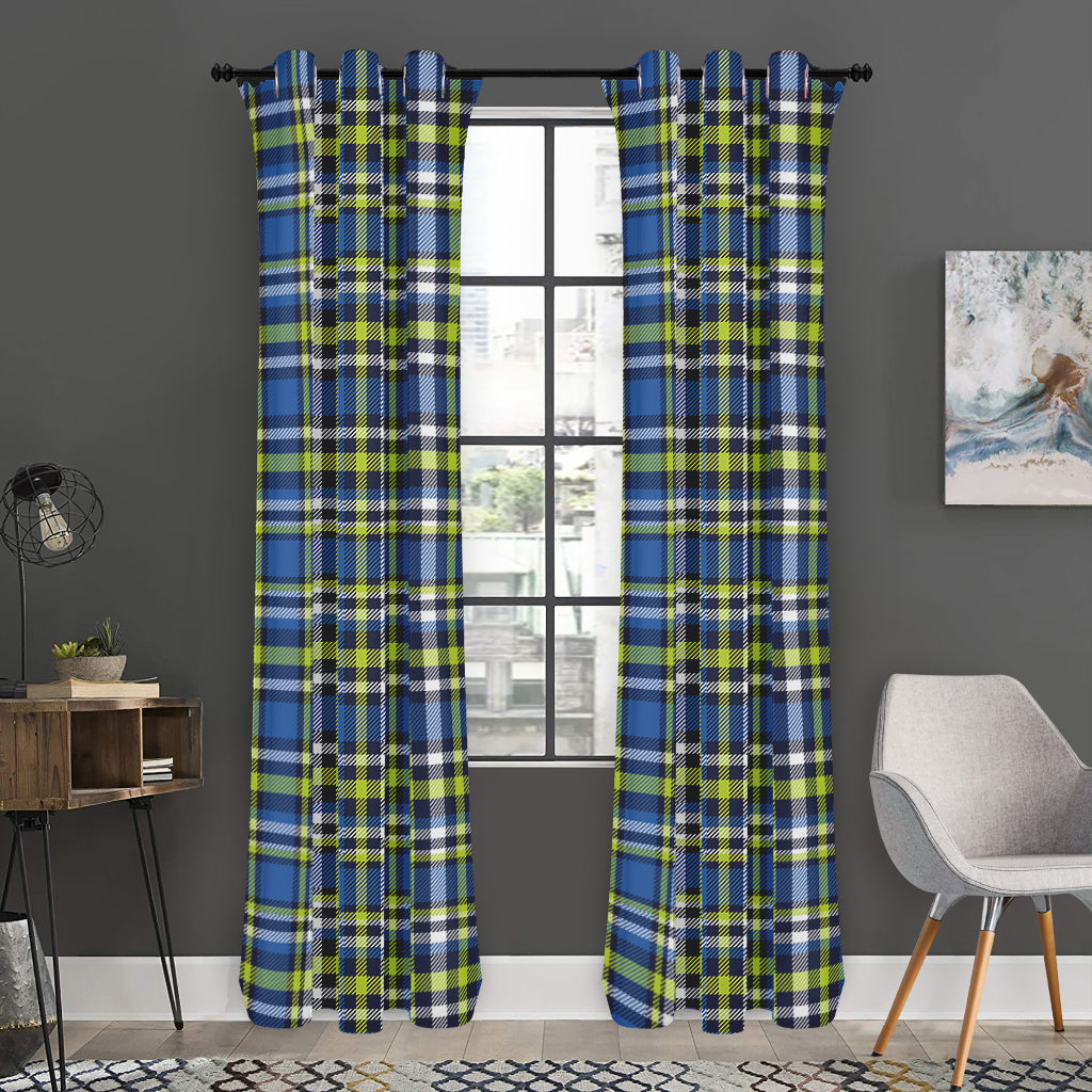 Blue Green And White Plaid Pattern Print Curtain