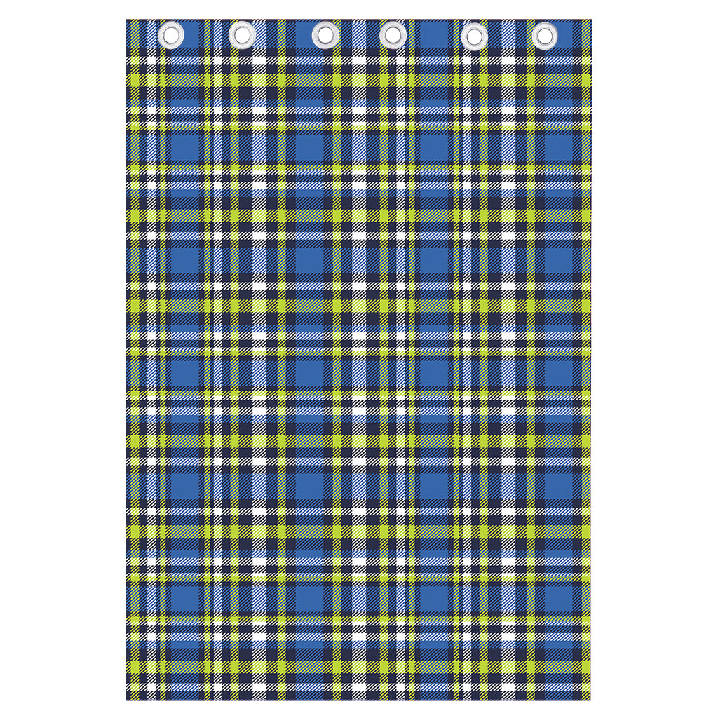 Blue Green And White Plaid Pattern Print Curtain