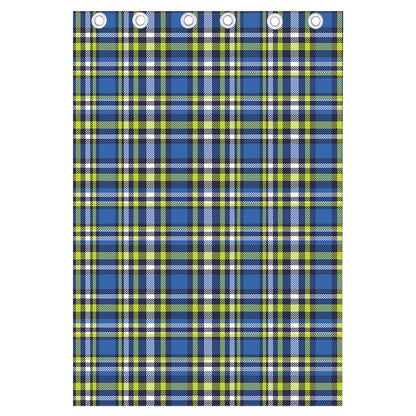 Blue Green And White Plaid Pattern Print Curtain