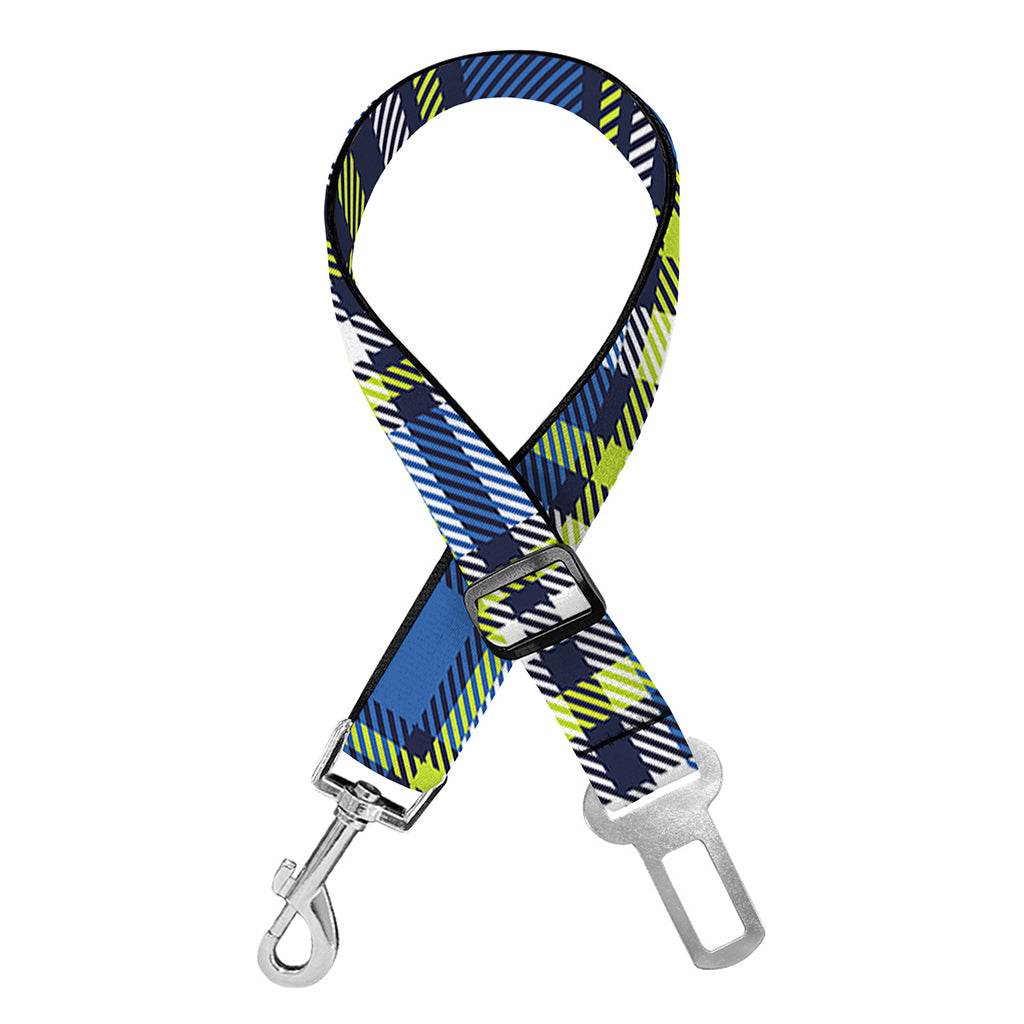 Blue Green And White Plaid Pattern Print Dog Seat Belt