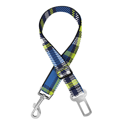 Blue Green And White Plaid Pattern Print Dog Seat Belt