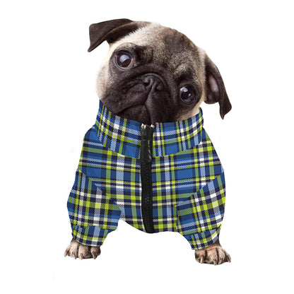 Blue Green And White Plaid Pattern Print Dog Zip Up Jacket