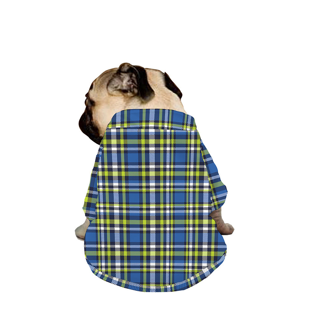 Blue Green And White Plaid Pattern Print Dog Zip Up Jacket