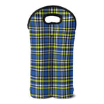 Blue Green And White Plaid Pattern Print Double Neoprene Wine Tote