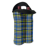 Blue Green And White Plaid Pattern Print Double Neoprene Wine Tote
