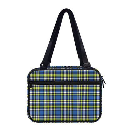 Blue Green And White Plaid Pattern Print Double Strap Bible Bag
