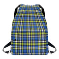 Blue Green And White Plaid Pattern Print Drawstring Backpack