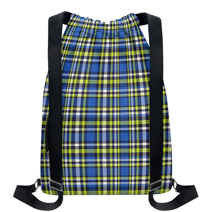 Blue Green And White Plaid Pattern Print Drawstring Backpack
