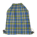Blue Green And White Plaid Pattern Print Drawstring Bag