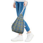 Blue Green And White Plaid Pattern Print Drawstring Bag