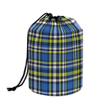 Blue Green And White Plaid Pattern Print Drawstring Makeup Bag