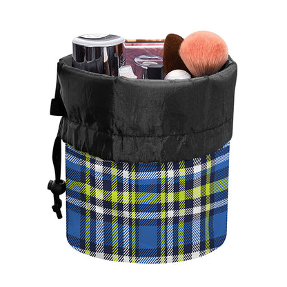 Blue Green And White Plaid Pattern Print Drawstring Makeup Bag
