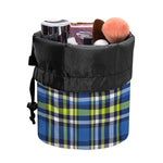 Blue Green And White Plaid Pattern Print Drawstring Makeup Bag