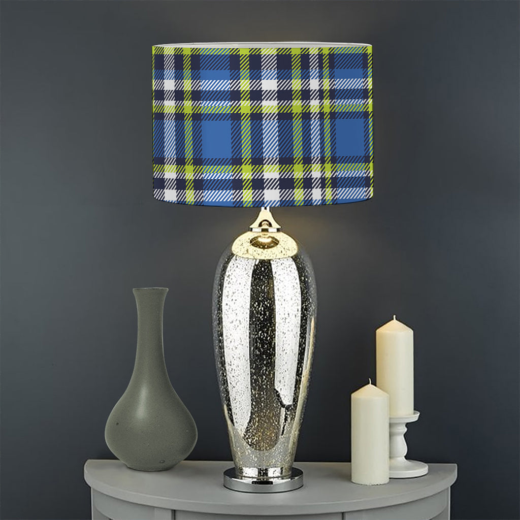 Blue Green And White Plaid Pattern Print Drum Lamp Shade