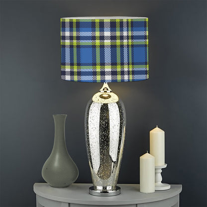 Blue Green And White Plaid Pattern Print Drum Lamp Shade