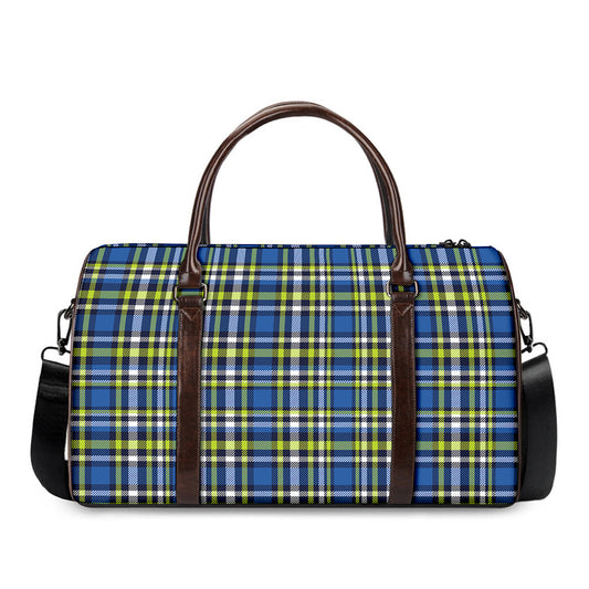 Blue Green And White Plaid Pattern Print Duffle Bag