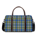 Blue Green And White Plaid Pattern Print Duffle Bag