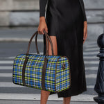 Blue Green And White Plaid Pattern Print Duffle Bag