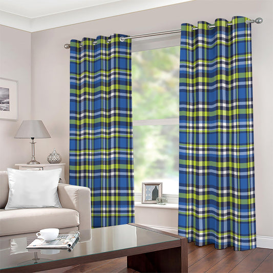 Blue Green And White Plaid Pattern Print Extra Wide Grommet Curtains