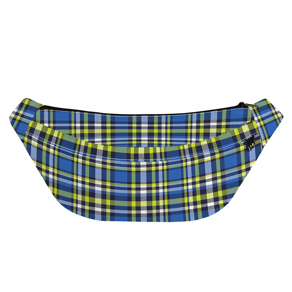 Blue Green And White Plaid Pattern Print Fanny Pack