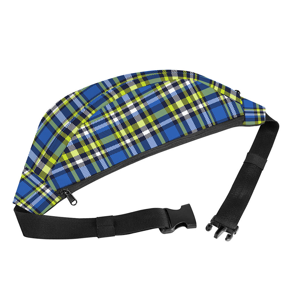 Blue Green And White Plaid Pattern Print Fanny Pack
