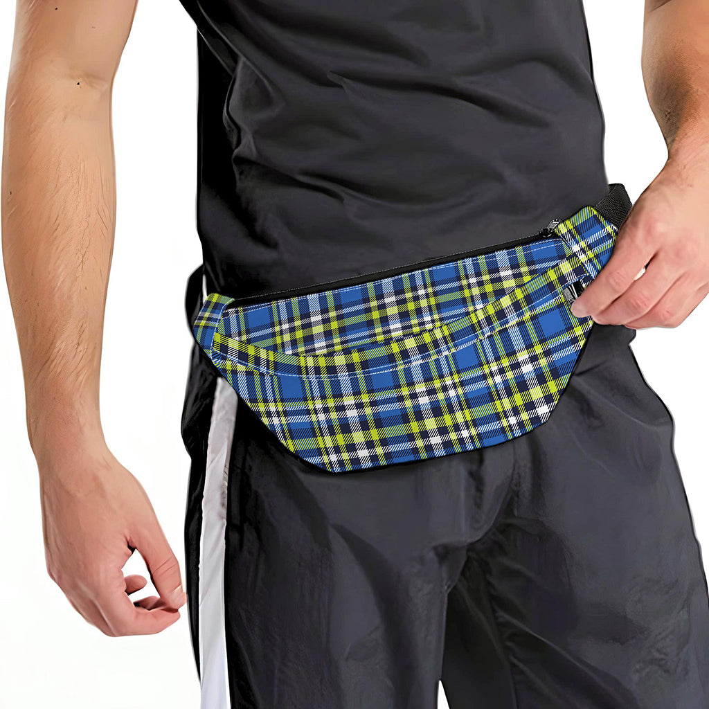 Blue Green And White Plaid Pattern Print Fanny Pack