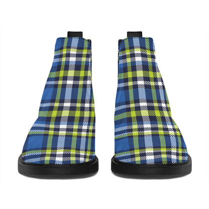 Blue Green And White Plaid Pattern Print Flat Ankle Boots