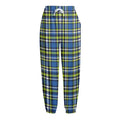 Blue Green And White Plaid Pattern Print Fleece Lined Knit Pants
