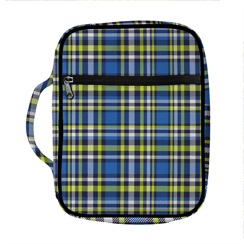 Blue Green And White Plaid Pattern Print Front Pocket Bible Bag