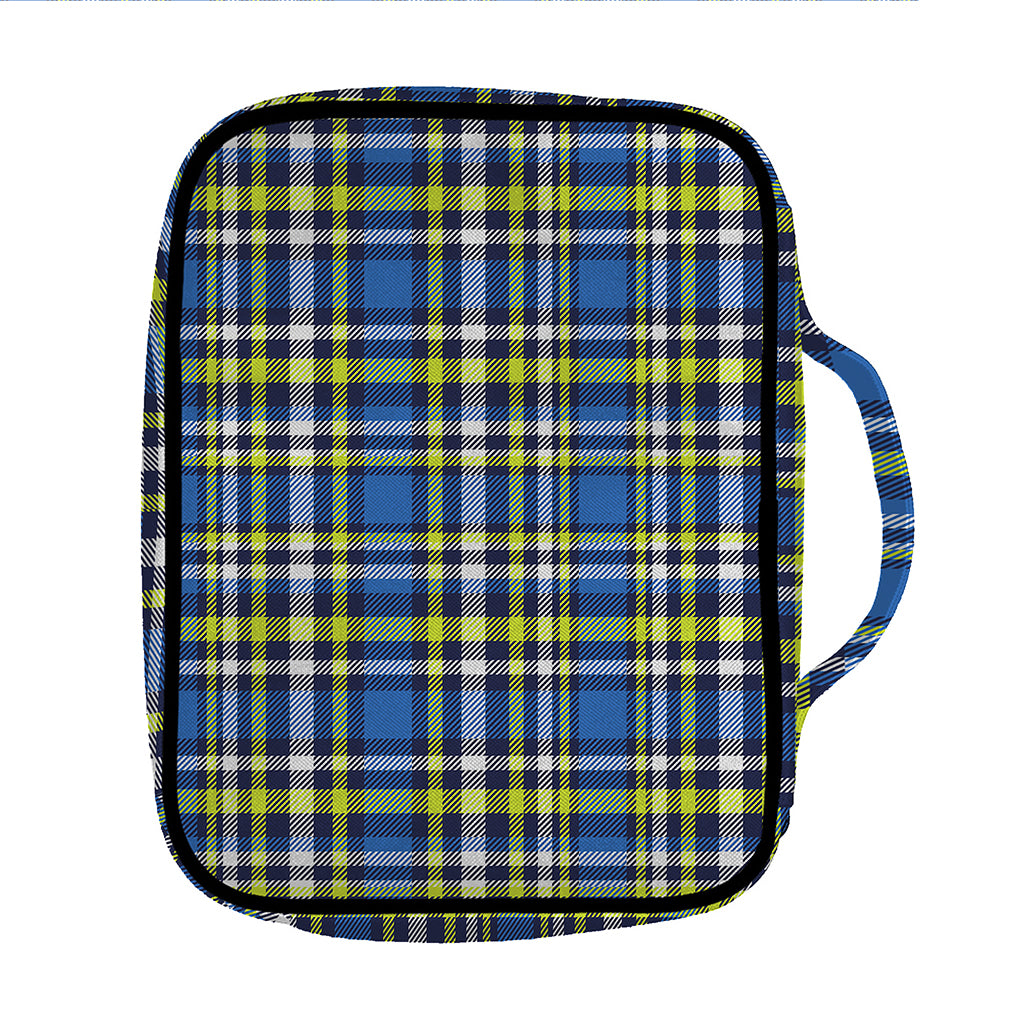 Blue Green And White Plaid Pattern Print Front Pocket Bible Bag