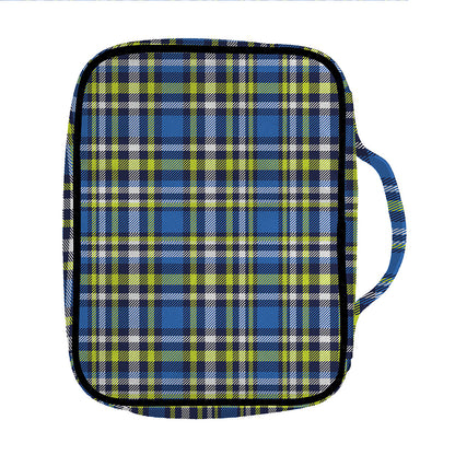 Blue Green And White Plaid Pattern Print Front Pocket Bible Bag