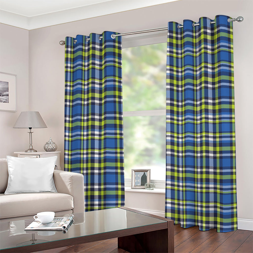 Blue Green And White Plaid Pattern Print Grommet Curtains