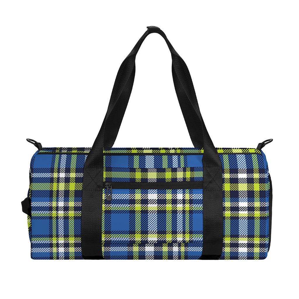 Blue Green And White Plaid Pattern Print Gym Bag