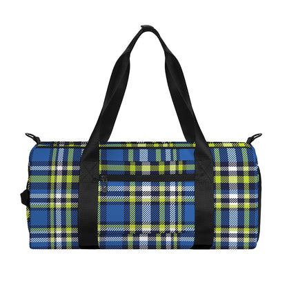Blue Green And White Plaid Pattern Print Gym Bag