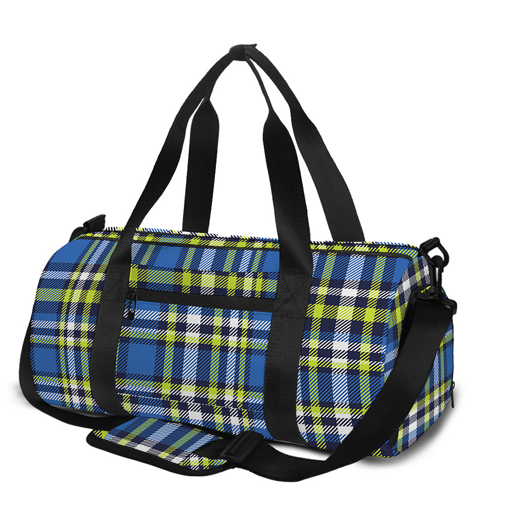 Blue Green And White Plaid Pattern Print Gym Bag