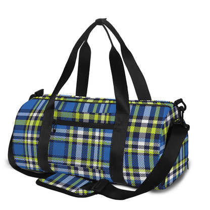 Blue Green And White Plaid Pattern Print Gym Bag