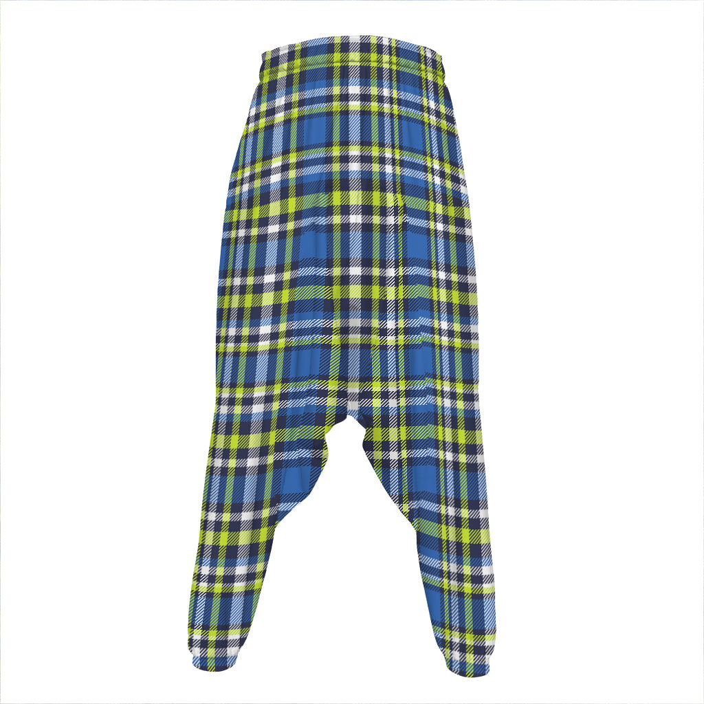 Blue Green And White Plaid Pattern Print Hammer Pants